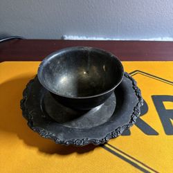 Vintage Silver plated snack Plate with attached Sauce Bowl 