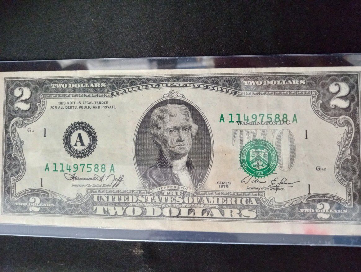 $2 bill 1976 serie A ( ERROR PRINT INK Numbers on to letters)