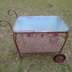 Vintage Wrought Iron Bar Serving Garden Patio Cart Home Decor