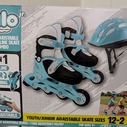 New Youth Junior Adjustable Skates Size 12 - 2  With Helmet