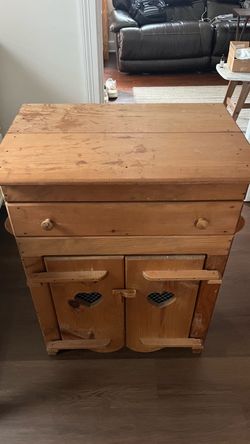 Rustic Pine Wood Cabinet with Heart Cutout Doors