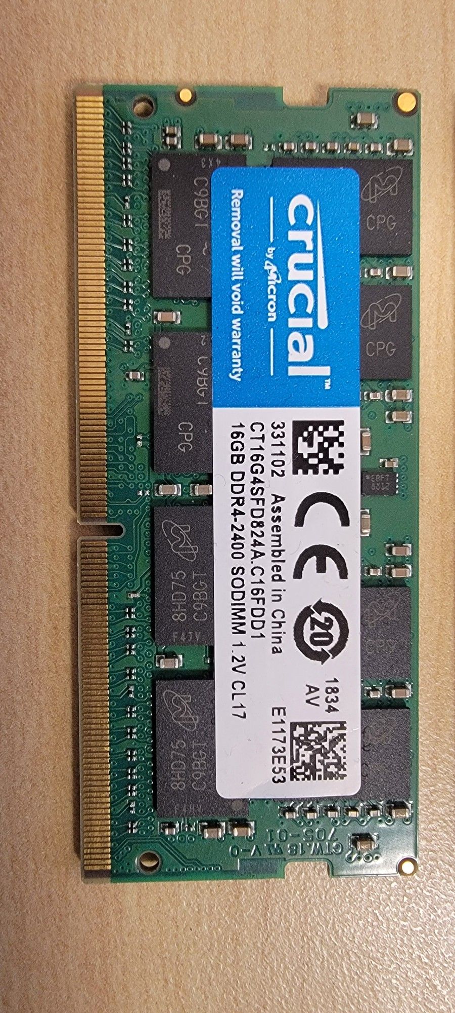 Two - Crucial 16GB Single DDR4 2400 MT/s (PC4-19200) DR x8 SODIMM 260-Pin Memory - CT16G4SFD824A (32GB)