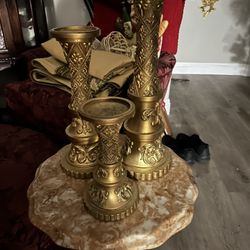 3 Pieces Antique Gold Candle Sticks