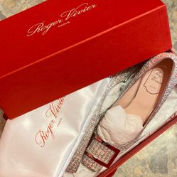 Authentic NEW Roger Vivier trompette piping Tweed Pumps Silver 39