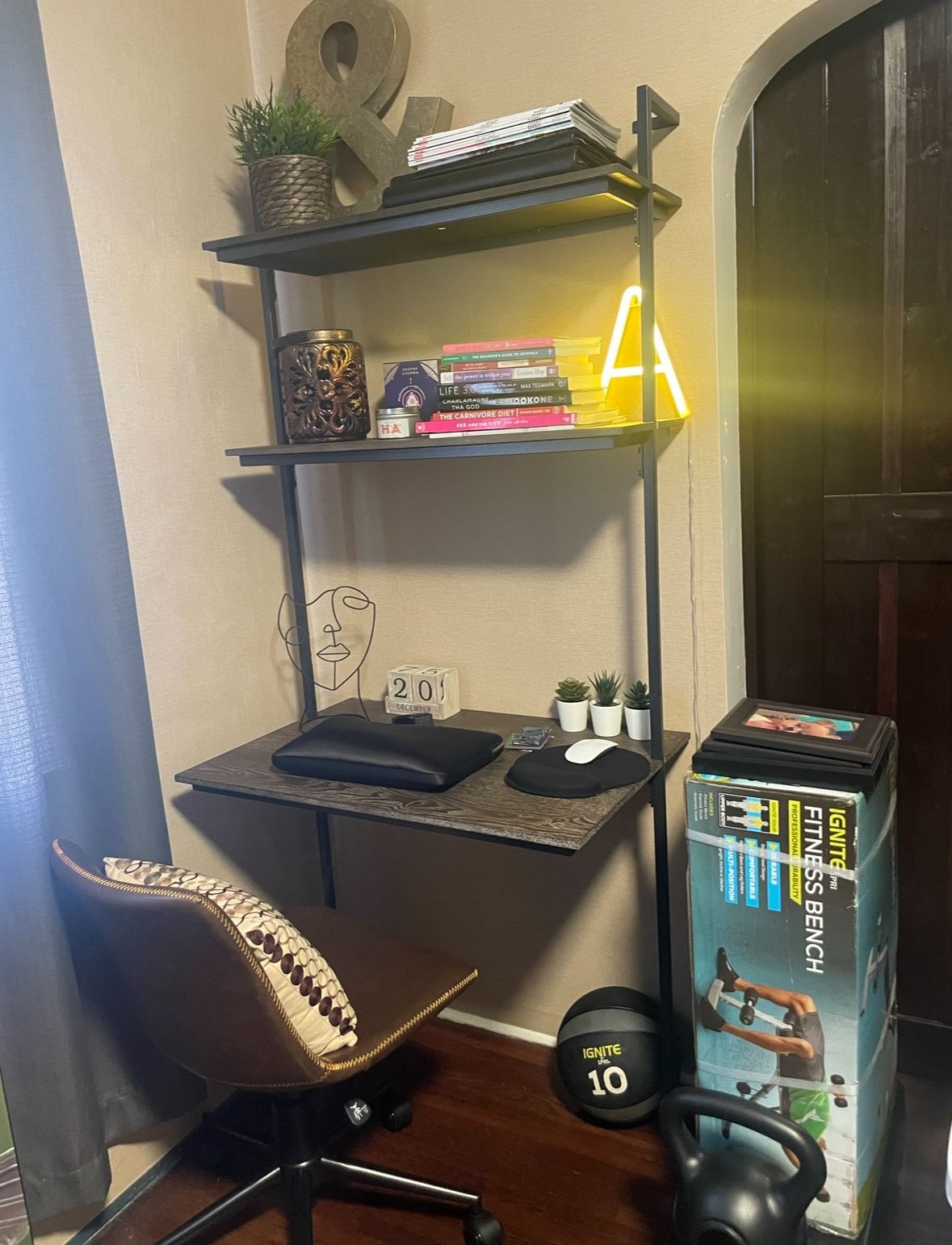 Rustic 2-Shelf Wall Mount Ladder Desk