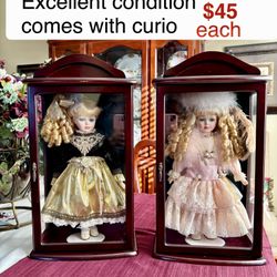 Vintage Little Ladies Limited Edition Porcelain Doll in curio with glass front, great Christmas gift