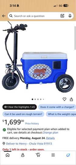 Cruzin Cooler Scooter 1000 Watts 30mph Max Speed
