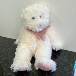 Ty Classics Collection “Sugarcane” the White and Pink Teddy Bear (15 inch)2004 