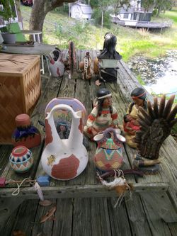 20 piece Southwest figurines and pottery collection with basket