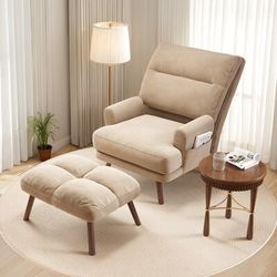 Ovios Living Room Chair with Ottoman Modern Accent Chair with Adjustable Backrest and a Side Pocket