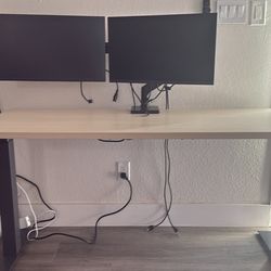 Electric Standing Desk Setup w/ 2 Dell Monitors + Office Chair