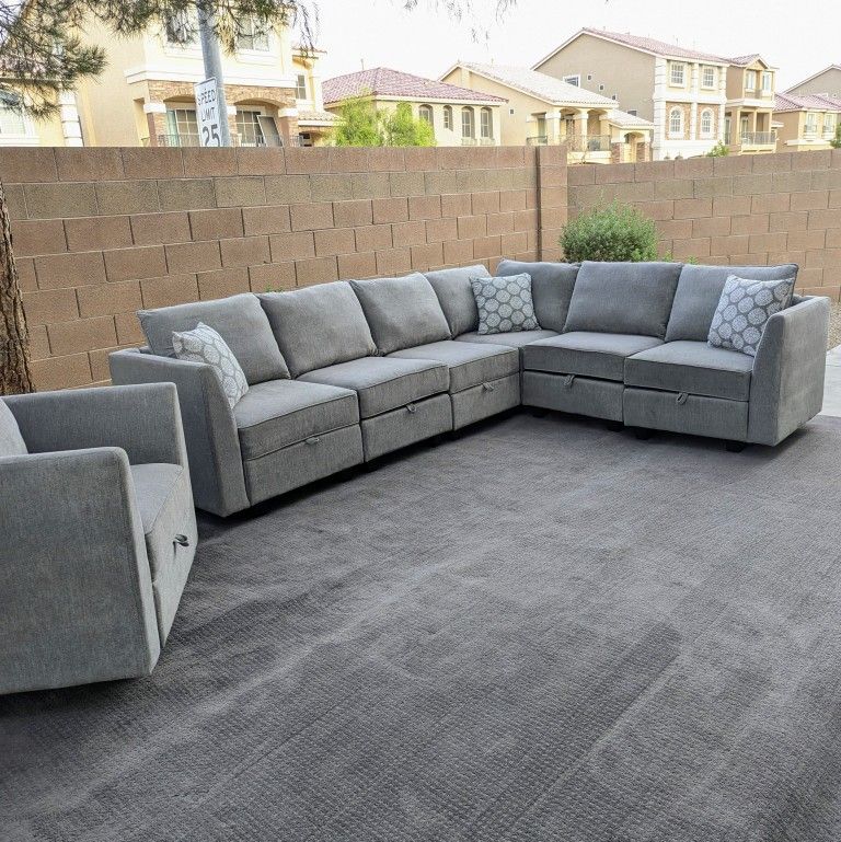 The Ultimate Storage Sectional + Armchair - Like New! Free Delivery
