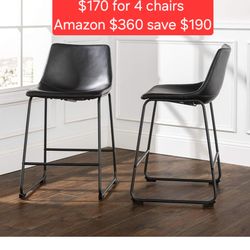 ✨️ Walker Edison CHL26BL Black Leatherette Counter Stools on Powder Coated Steel Legs w5501