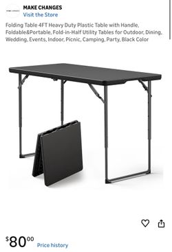 Folding Table 4FT Heavy Duty Plastic Table with Handle, Foldable&Portable, Fold-in-Half Utility Tables for Outdoor, Dining, Wedding, Events, Indoor, P