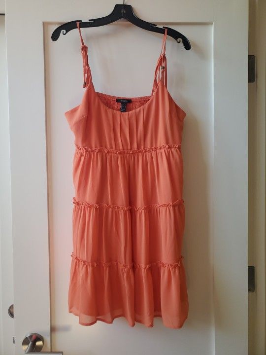 NWOT Forever 21 Muted Orange Chiffon Tiered Pleated Airy Mini Boho Dress L