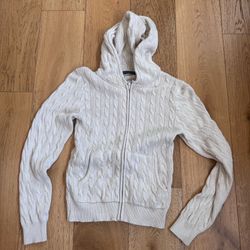 BRANDY MELVILLE CREAM AYLA CABLE KNIT HOODIE ZIP UP SWEATER SIZE S SMALL NWOT