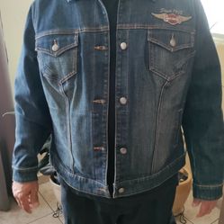 Collectibles .Vintage Used Men’s Harley Davidson  Jean Denim jacket Size L .Nice