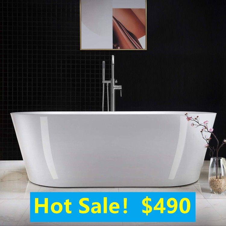 Acrylic Freestanding Bathtub Contemporary Soaking Tub with Overflow and Drain showroom clearance