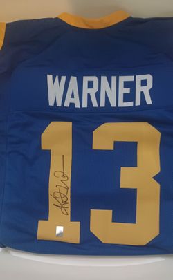 LOS ANGELES RAMS KURT WARNER XL CUSTOM FOOTBALL JERSEY WITH PLAYER HOLOGRAM AUTHENICATION
