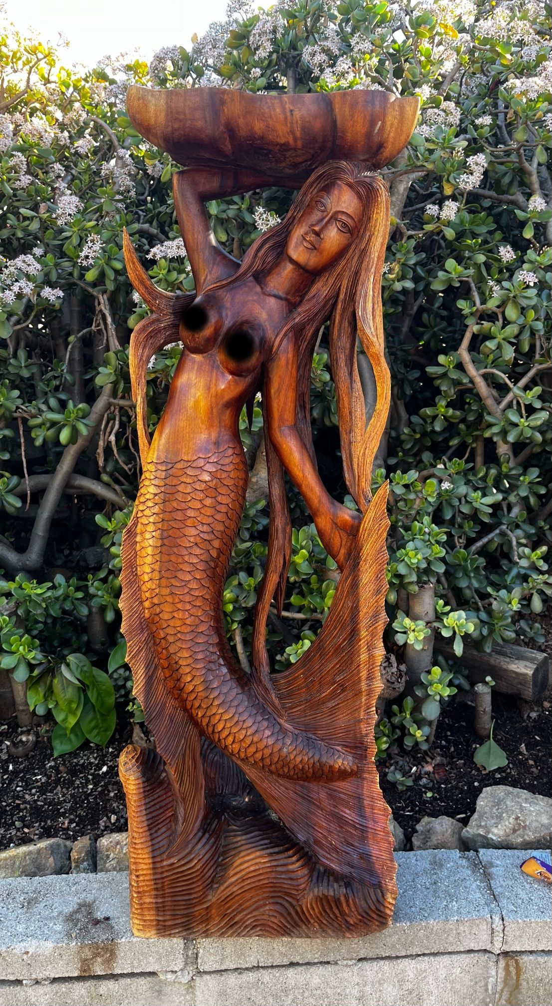 Hand Carved Mahogany Wooden Mermaid Statue From Bali41x12 Inches for
