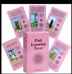 Cute Pink Learning Tarot 78-Card English Tarot Game, Durable Card Stock Material, Artistic Design for Divination and Gameplay, Family Party Entertainm