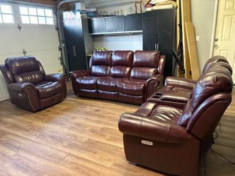 Power reclining leather couch set