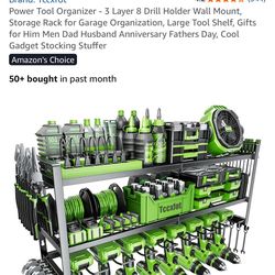 Power Tool Organizer - 3 Layer 8 Drill Holder Wall Mount, Storage Rack for Garage Organization, Large Tool