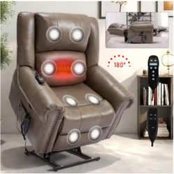 CHINO--Coffee Dual Motor Genuine Leather Power Lift Recliner Heat Massage, Heavy Duty Motion Mechanism with USB Ports