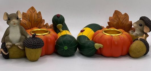 Fitz & Floyd Charming Tails “Pumpkin Harvest” Candle Holders-Circa: 2000🟠See Full Details Below🟠