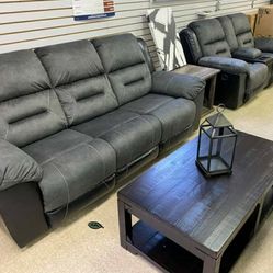 Earhart Slate Reclining Living Room Set
Sofa & Loveseat