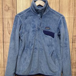 Patagonia Medium women’s quarter fleece snap top sweatshirt blue re-tool