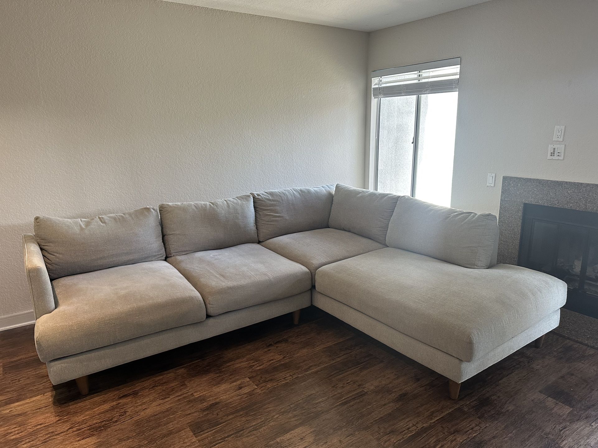 Living Spaces Adeline Gray Sofa Couch With Right Facing Chaise Sectional