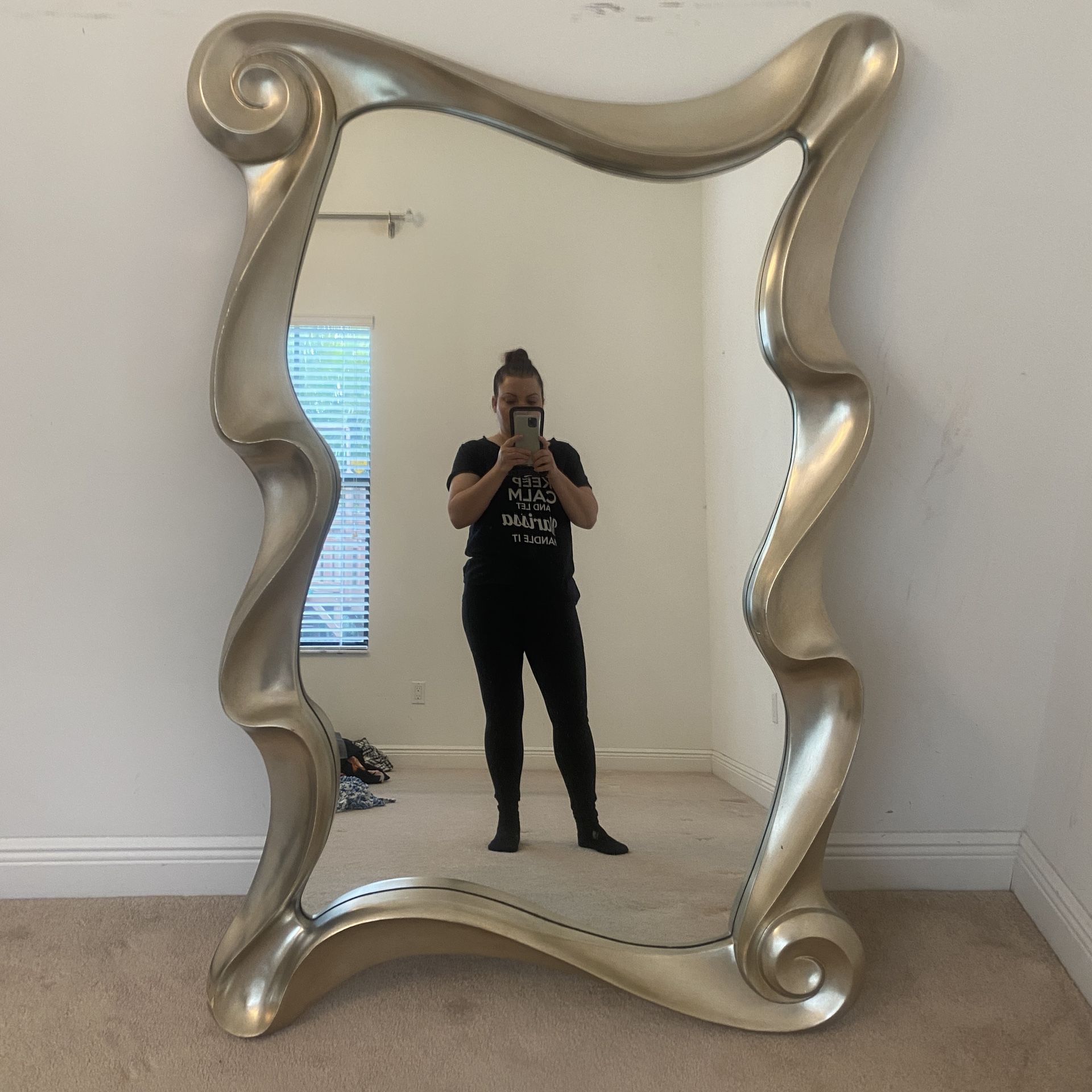 Large Modern Silver Patina Swirl Mirror