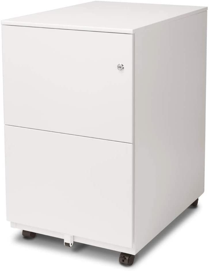 2-Drawer Metal Mobile File Cabinet with Lock Key in White Home Office Use