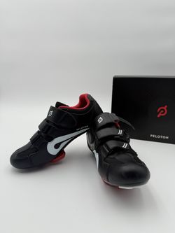 Peloton Cycling Shoes Black And Red With Cleats Hook & Loop Mens Size 38 EU/US 7