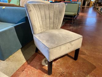 Gray Microfiber Curved Accent Chair with Nailhead Trim