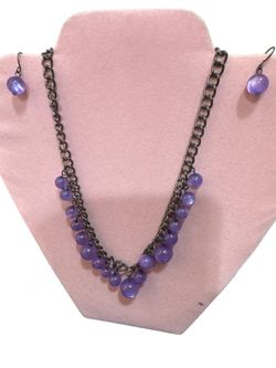 Purple Beaded Necklace and Earrings Set