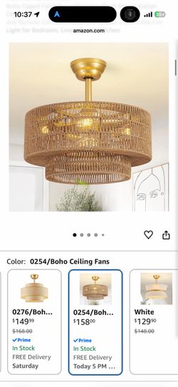 New Open-Box Boho Rattan Ceiling Fan with Lights & Remote