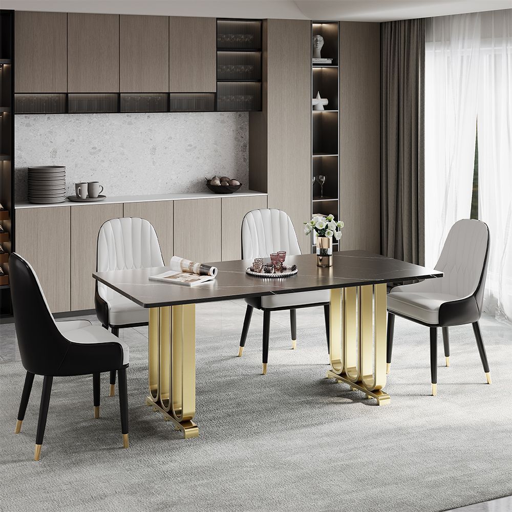 71” Mordern Dining Table Set With Golden Metal Base + 4/6 pcs Mordern Chairs with Wingback