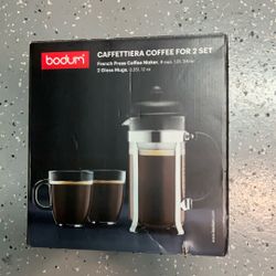 French Press Coffee Maker + 2 Glass Mugs