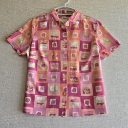 CLASSIC ELEMENTS Womens Multicolored Button Down Blouse 