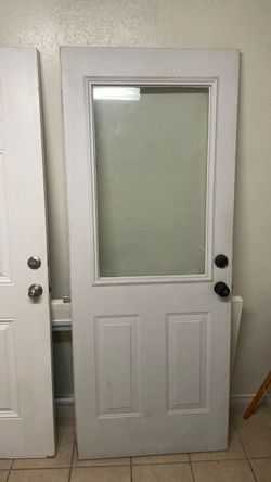 White Exterior Door with Half Glass Panel