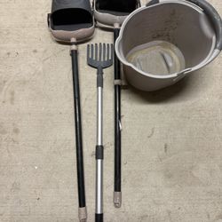 2 Dog Scoops /Metal Rake And Bucket