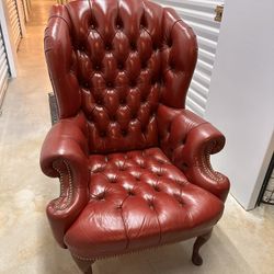 Elegant Vintage Burgundy Tufted Leather Wingback Armchair