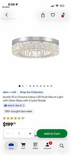 Aurelis 15-in Chrome Indoor LED Flush Mount Light with Clear Glass with Crystal Shade
