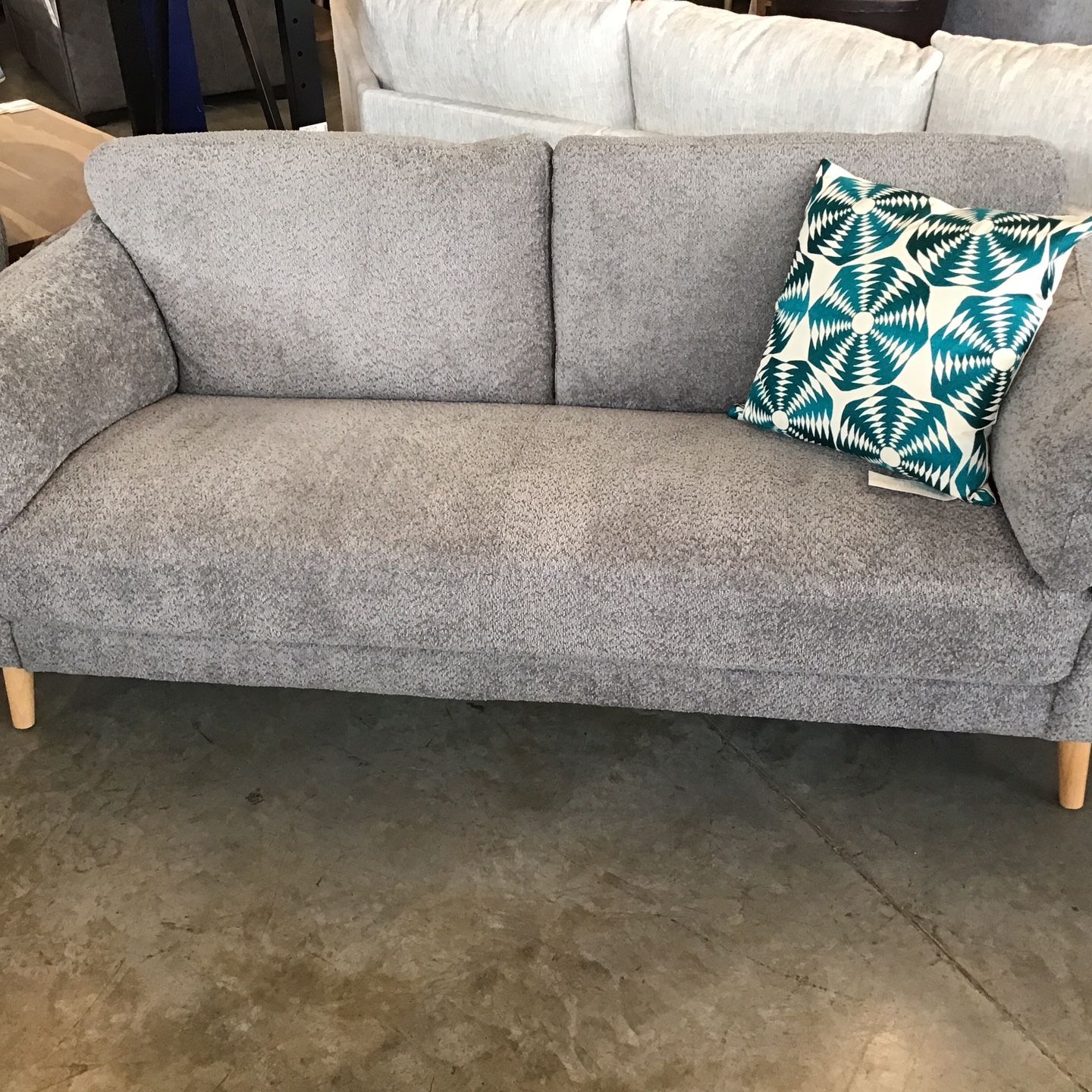 Grey Gray Upholstered Fabric Sofa