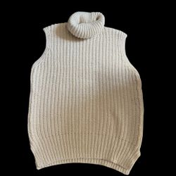 H N M Ivory Chunky Knitted Women’s Turtleneck Sweater Vest  
