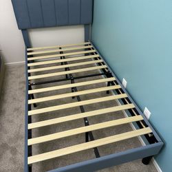 Twin Size Bed Frame - BLUE - Upholstered 