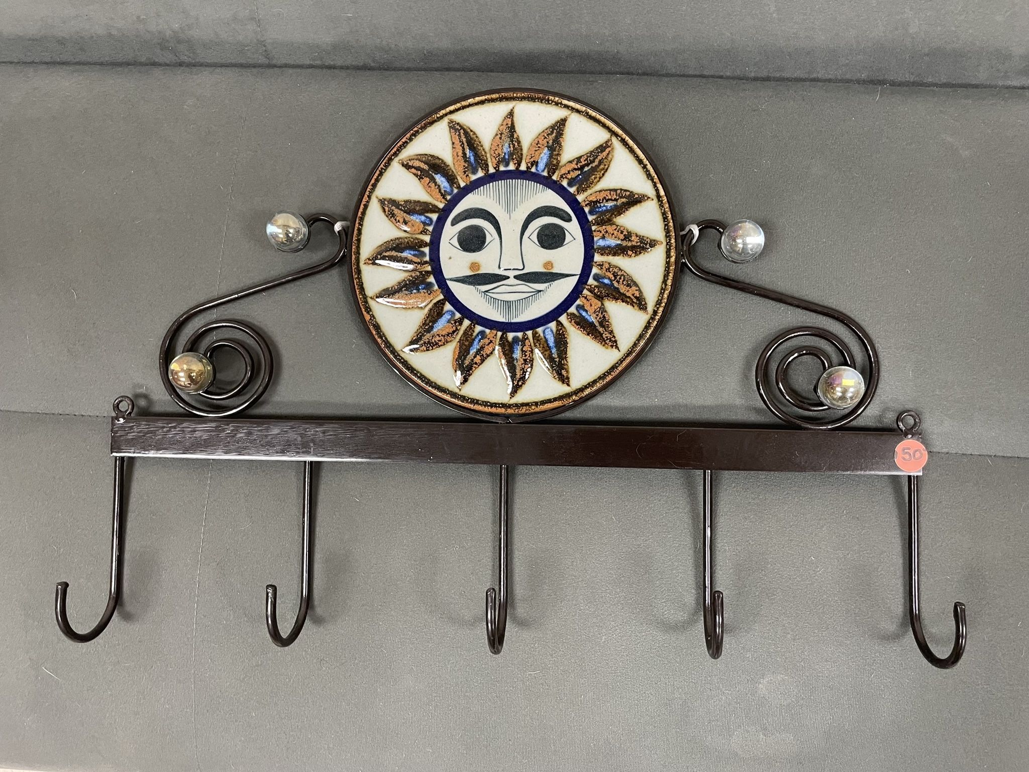 New Sun 🌞 Coat Rack 5 Hooks Artisan Talavera Painted Pottery 20”W