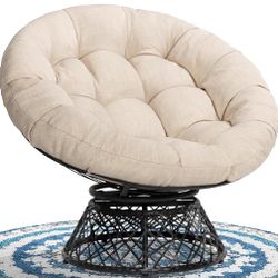 Papasan Outdoor & Indoor Chair - Black Frame and Sand (Light Brown) Cushion